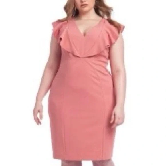 NEW Rachel Roy Lydia Dress Guava Punch Ruffled Sheath Women’s Plus Size 20W - Picture 4 of 4
